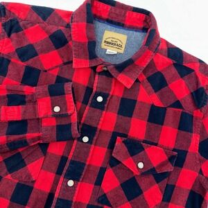 Roebuck & Co Heritage Supply Co.  Mens Red Black Buffalo Plaid Flannel Shirt Med